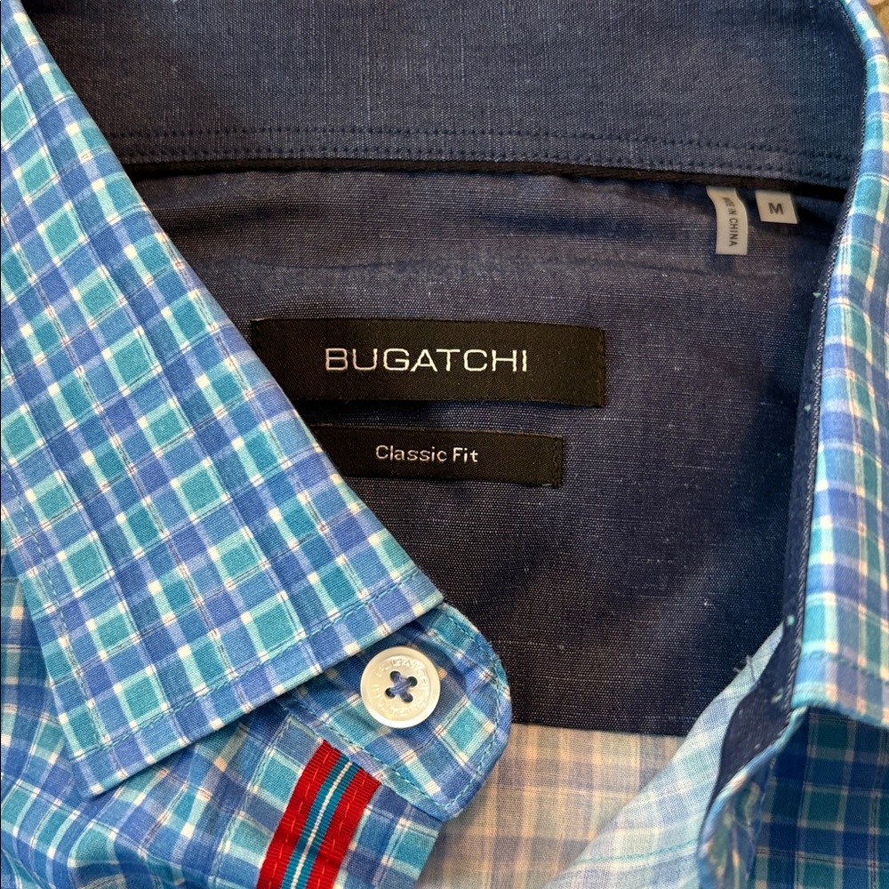Bugatchi Teal and Navy Checkered Shirt